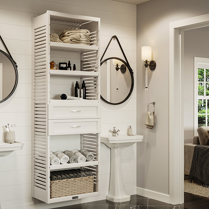 White John Louis Home storage tower used to organize  bathroom essentials
