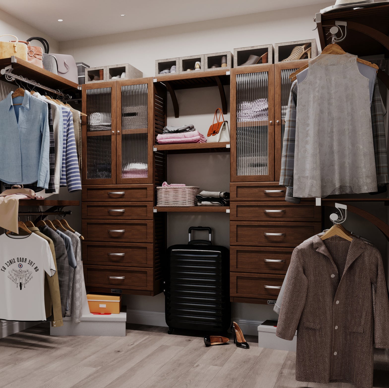 medium walk in closet chestnut closet design comparison