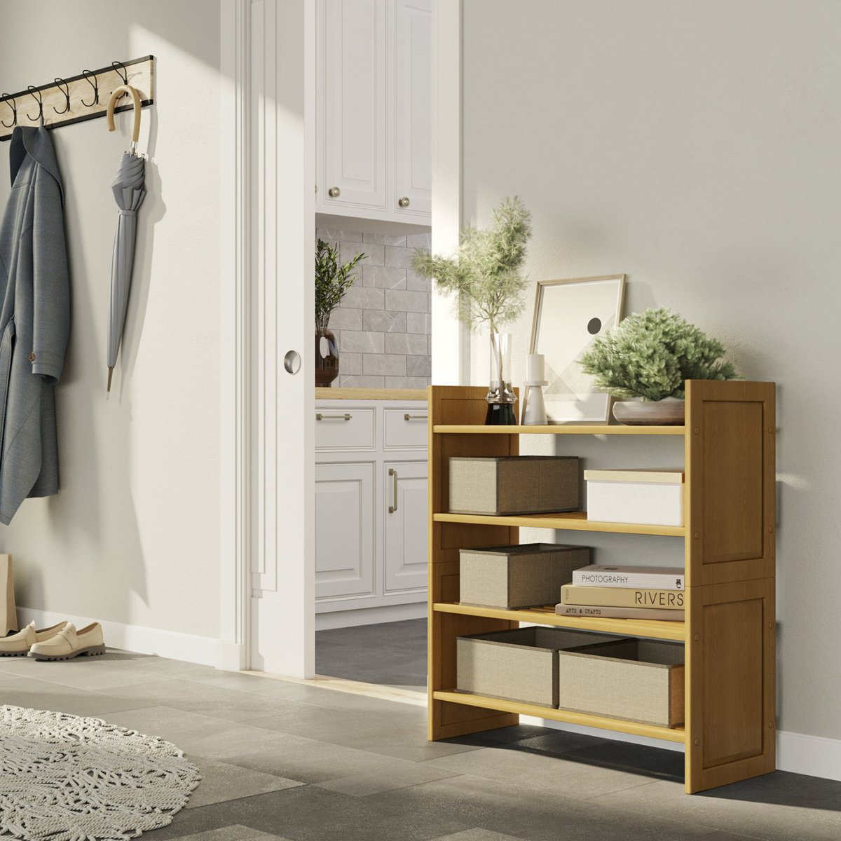 Solid Wood 2 Tier Storage Rack - John Louis Home - Shoe Racks & Organizers