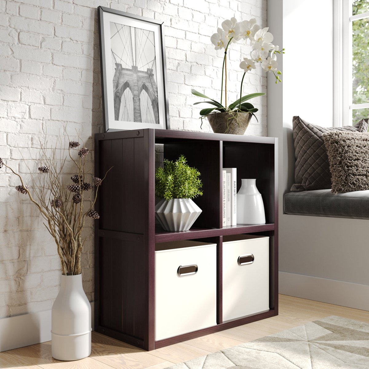 Solid Wood 4 Cube Organizer - John Louis Home - Cube Storage