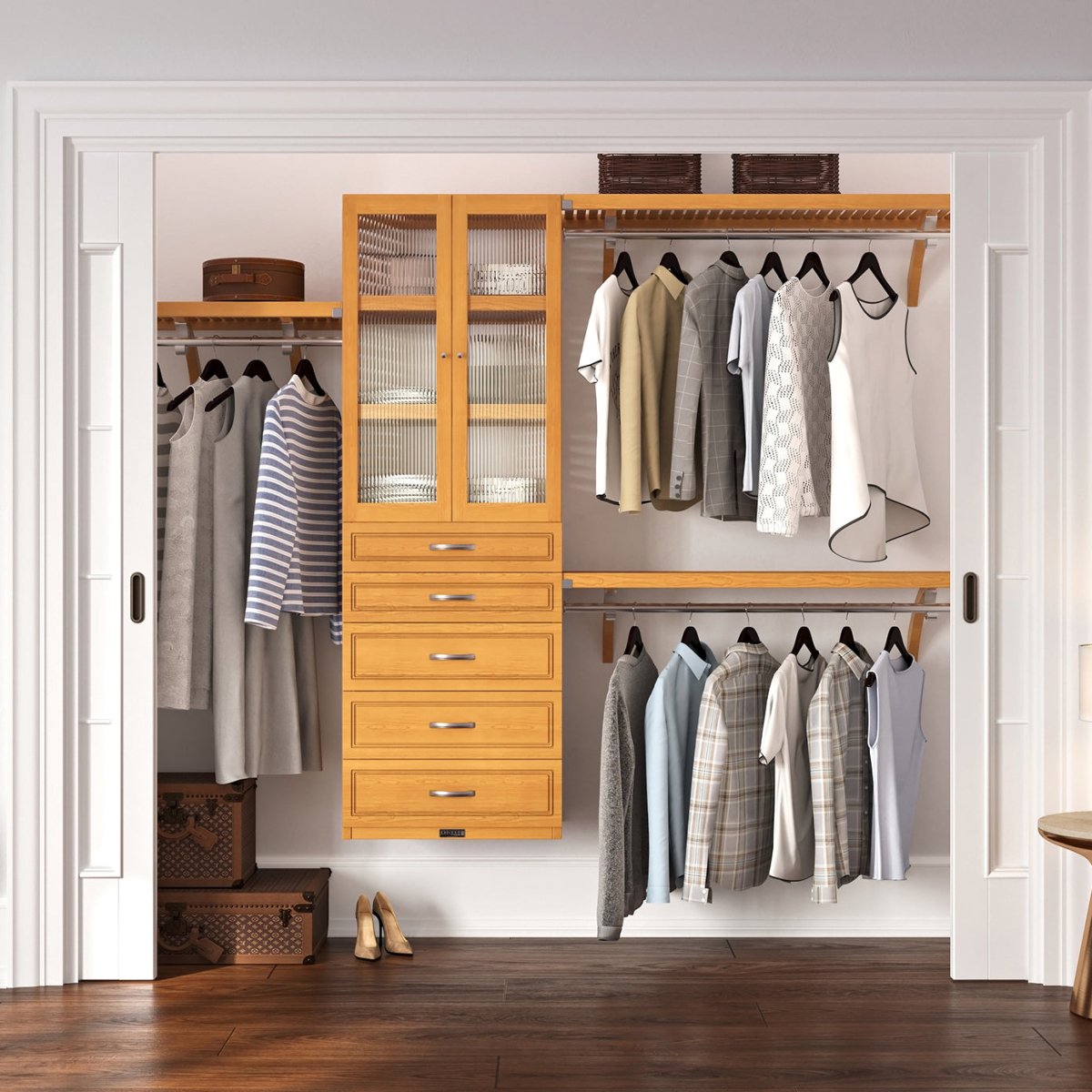 Solid Wood Closet Organizer with 5 Drawers and Doors Modern - John Louis Home - Closet Organizers